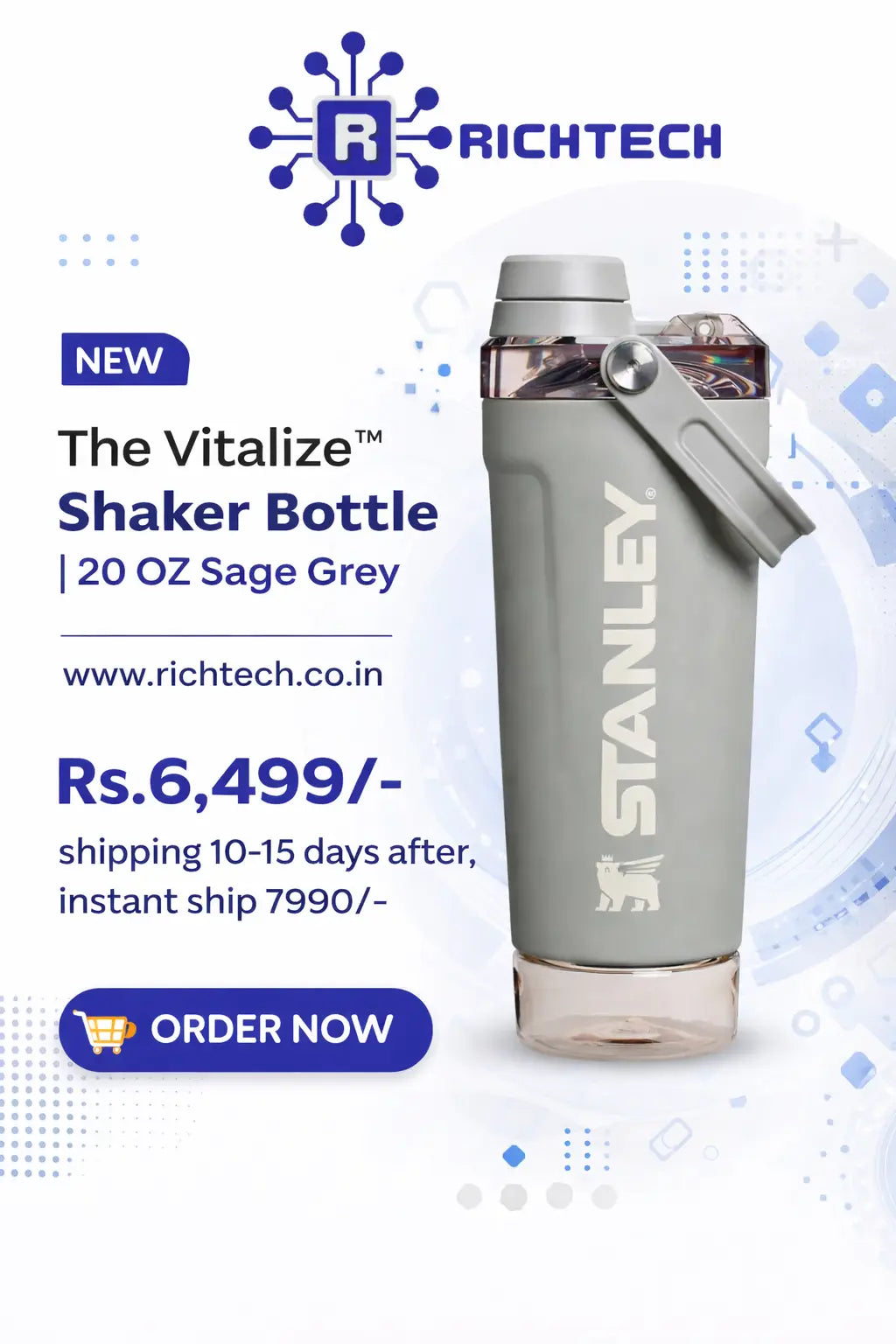 The Vitalize™ Shaker Bottle | 20 OZ Sage Grey