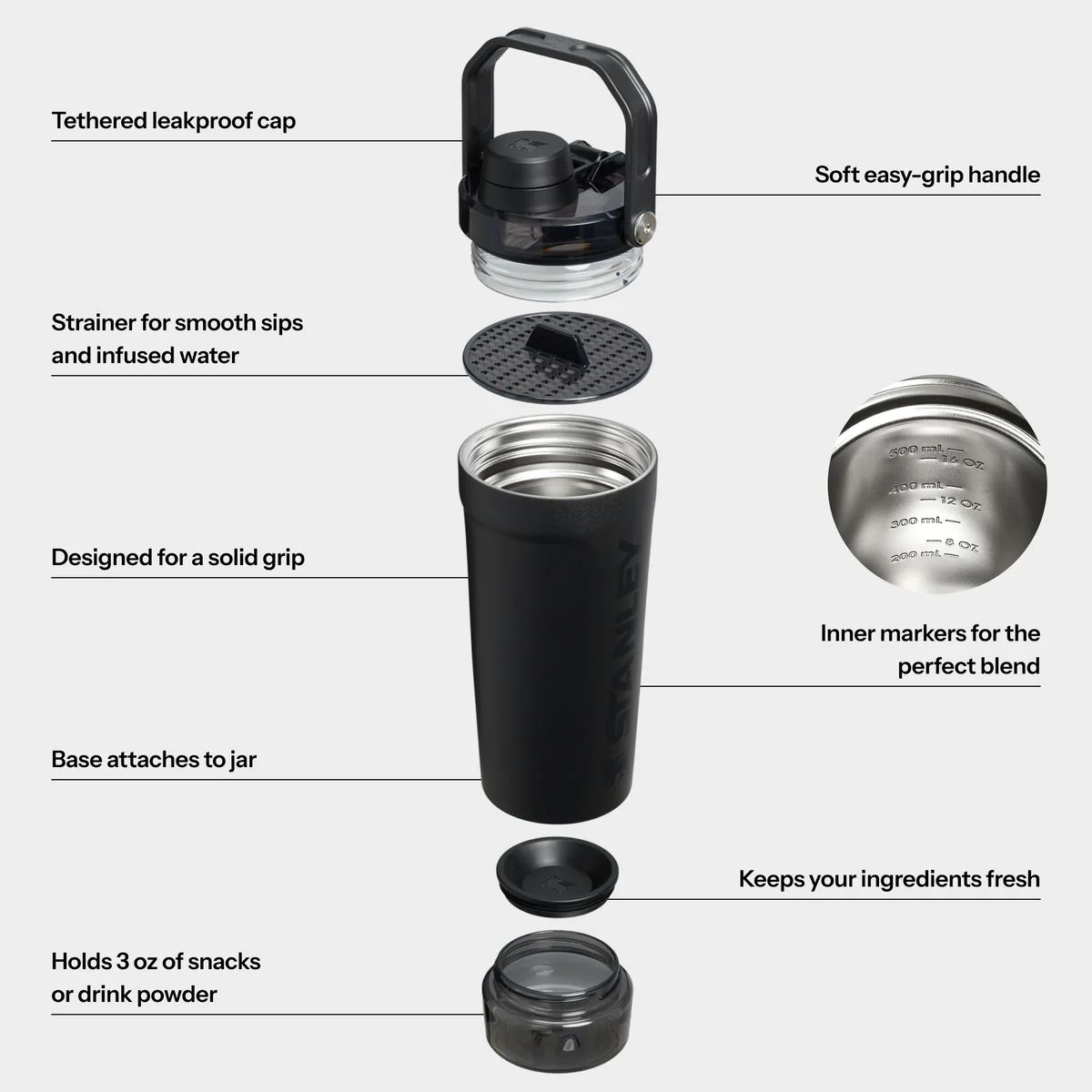 The Vitalize™ Shaker Bottle | 20 OZ Black 2.0