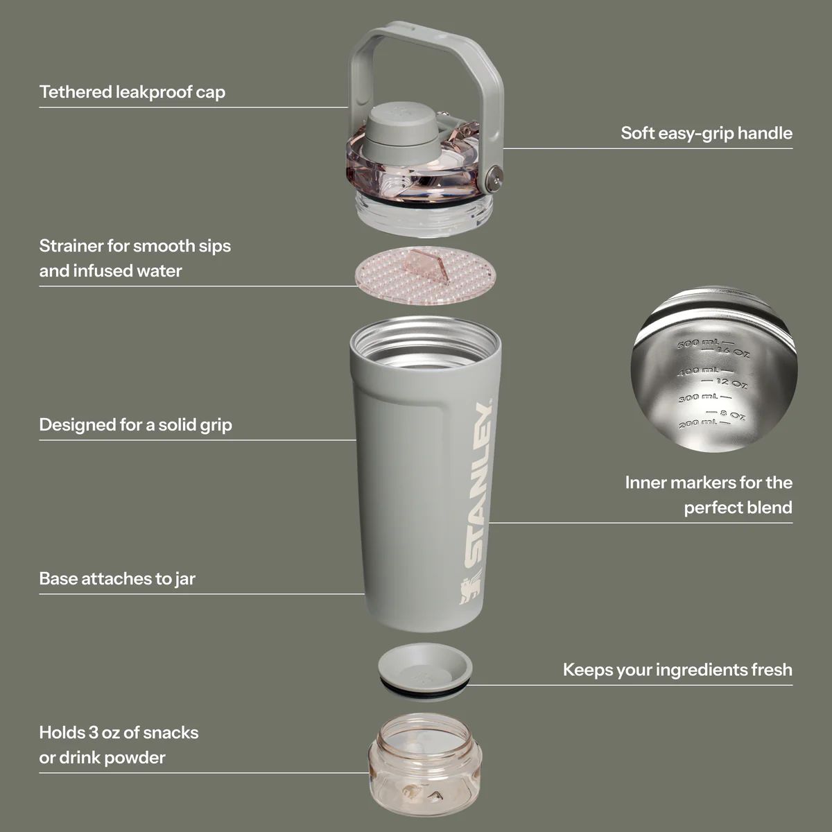 The Vitalize™ Shaker Bottle | 20 OZ Sage Grey