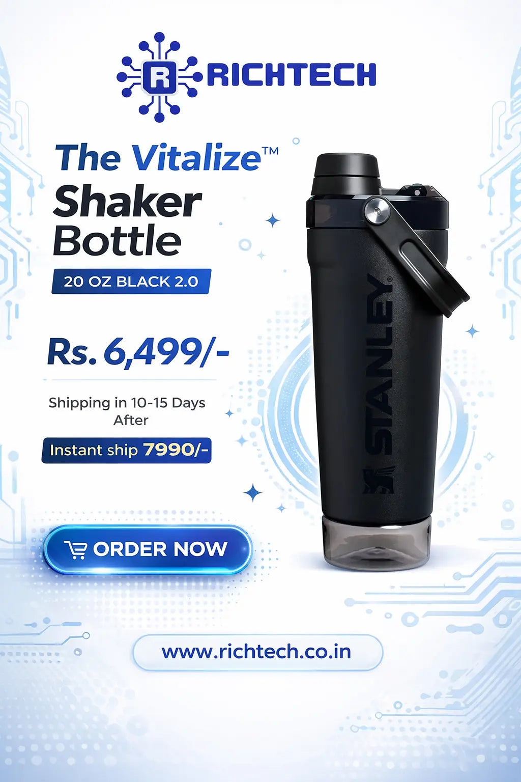 The Vitalize™ Shaker Bottle | 20 OZ Black 2.0